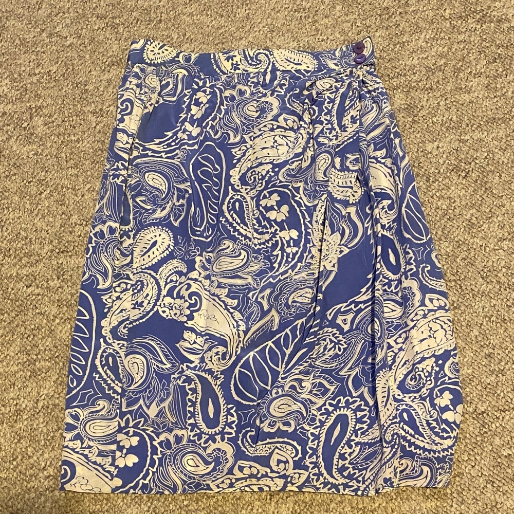 Periwinkle Blue Paisley Women's Silk Skirt